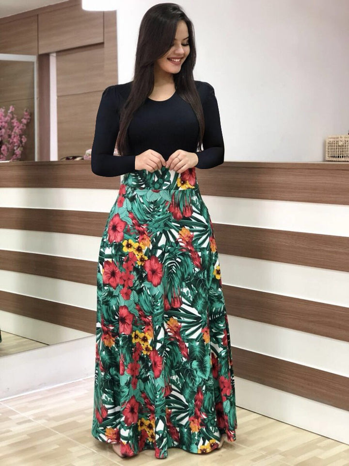 Damen Elegantes Maxikleid mit grafischem Druck und flexiblem Bund Echo Archiv