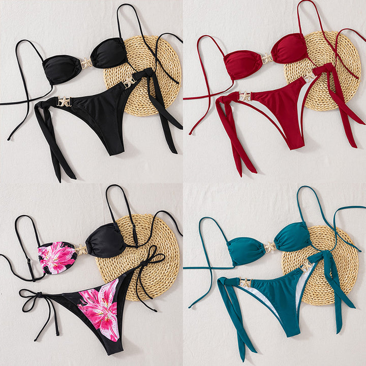 Damen Triangel-Bikini mit floralem Design und eleganten Goldakzenten Echo Archiv