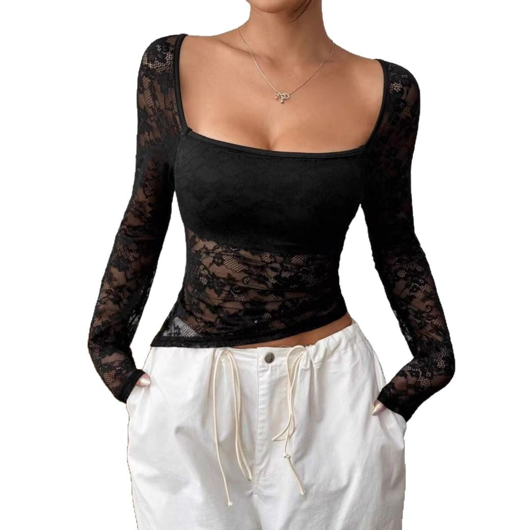 Damen Elegantes Langarm-Top aus Spitze Echo Archiv