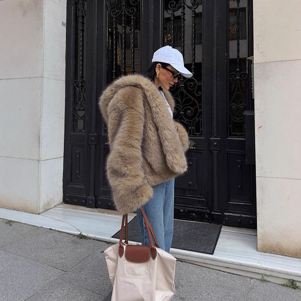Damen Boxy-Kunstpelzjacke im Teddy-Look mit Oversize-Schalkragen Echoarchiv