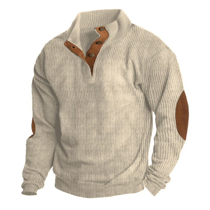 Herren nan rustikaler gerippter Pullover mit Henley-Kragen und lederartigen Ellbogenbesätzen Echo Archiv