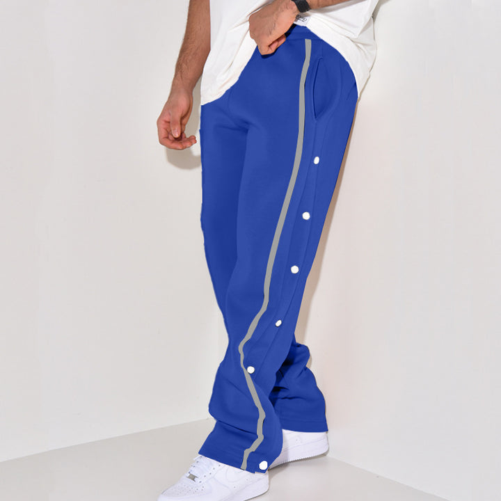 Herren Snap-Trackhose mit seitlichem Kontraststreifen, Druckknopf-Leiste und elastischem Bund Echoarchiv