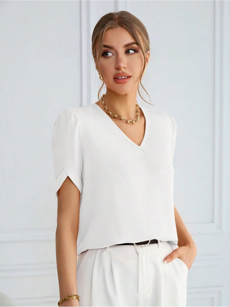 Damen V-Ausschnitt Bluse mit Puffärmeln Echo Archiv