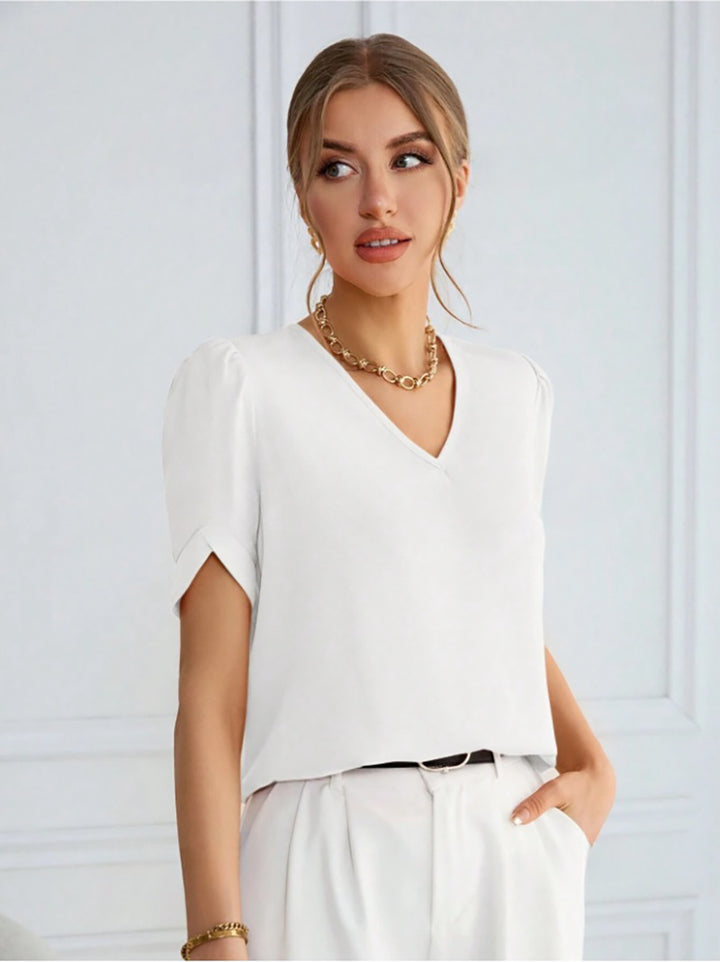 Damen V-Ausschnitt Bluse mit Puffärmeln Echo Archiv