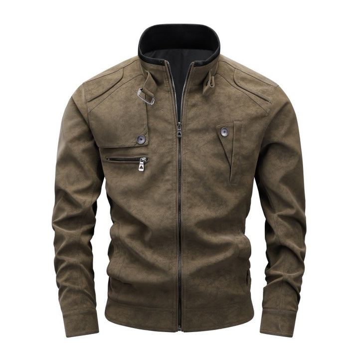 Herren Bikerjacke aus Lederimitat mit Stehkragen und modischen Brusttaschen Echoarchiv