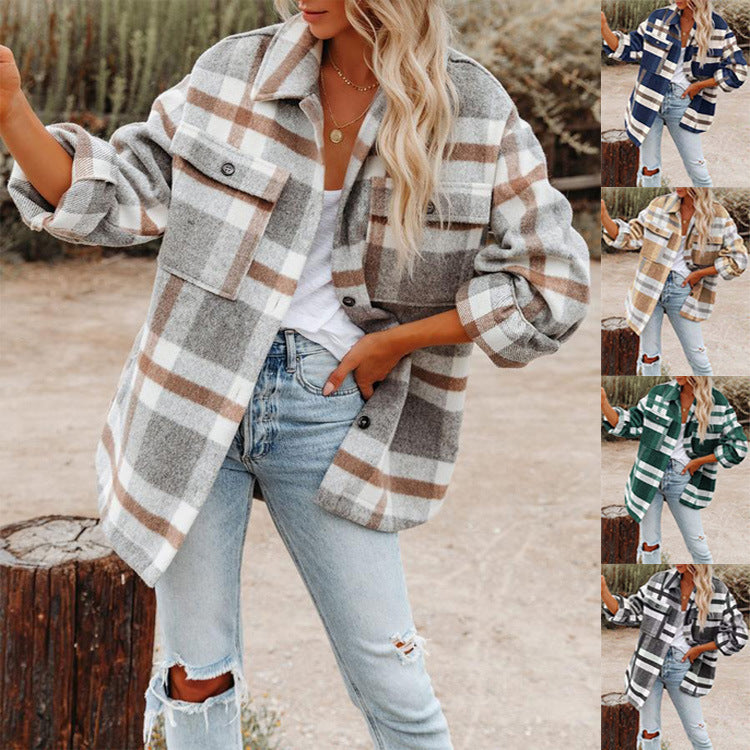 Damen Oversize-Karo-Hemdjacke mit Brusttaschen und weichem Flanell Echoarchiv