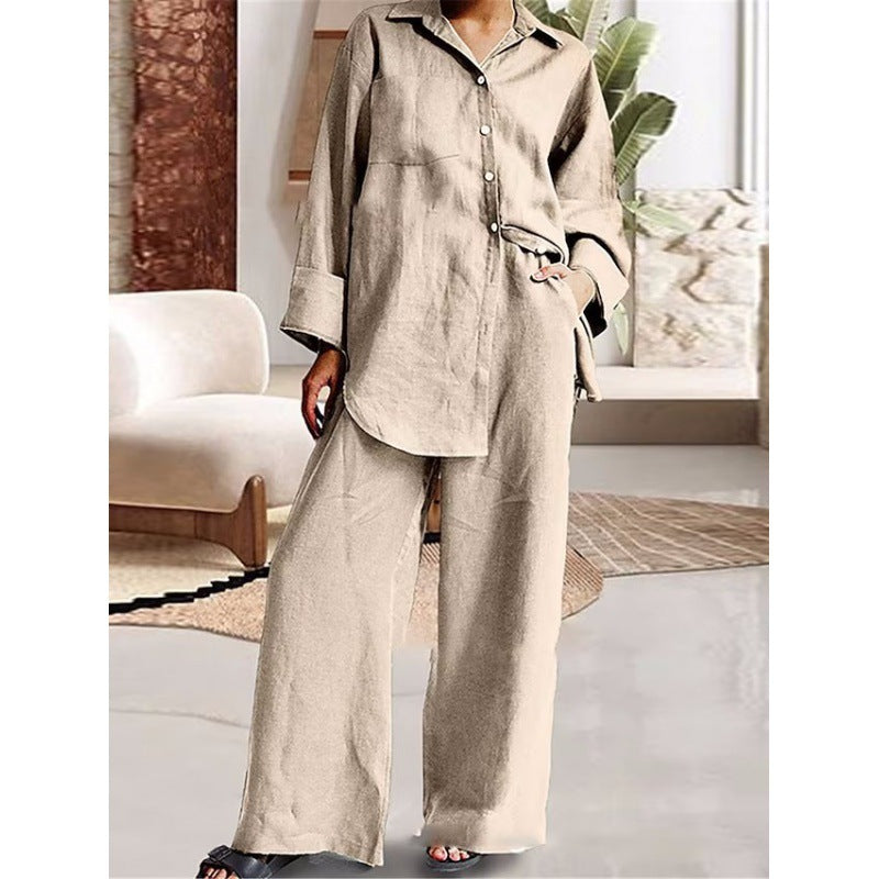 Damen Leinen-Lounge-Set mit weitem Hemd und Palazzo-Hose Echo Archiv