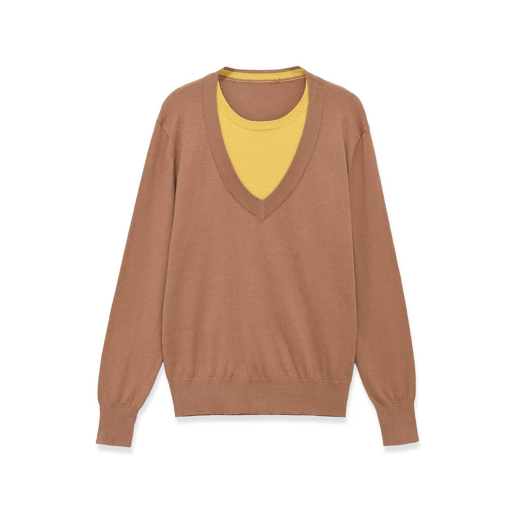 Damen Lagenpullover mit tiefem V-Ausschnitt und integriertem Rundhals-Inlay Echo Archiv