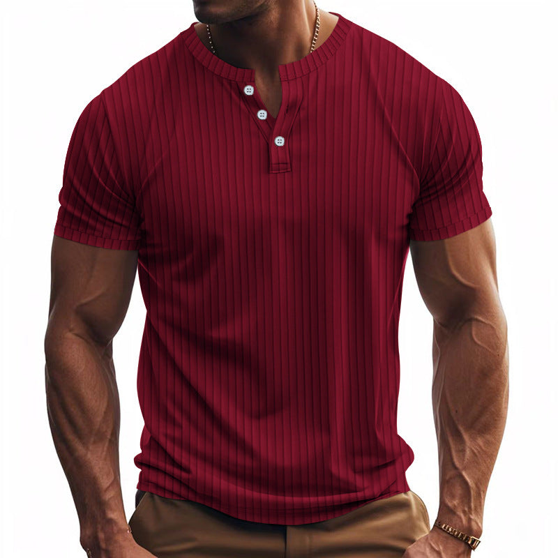 Herren Kurzarm-Henley-Shirt mit strukturiertem Streifenmuster und modischen Knöpfen Echoarchiv