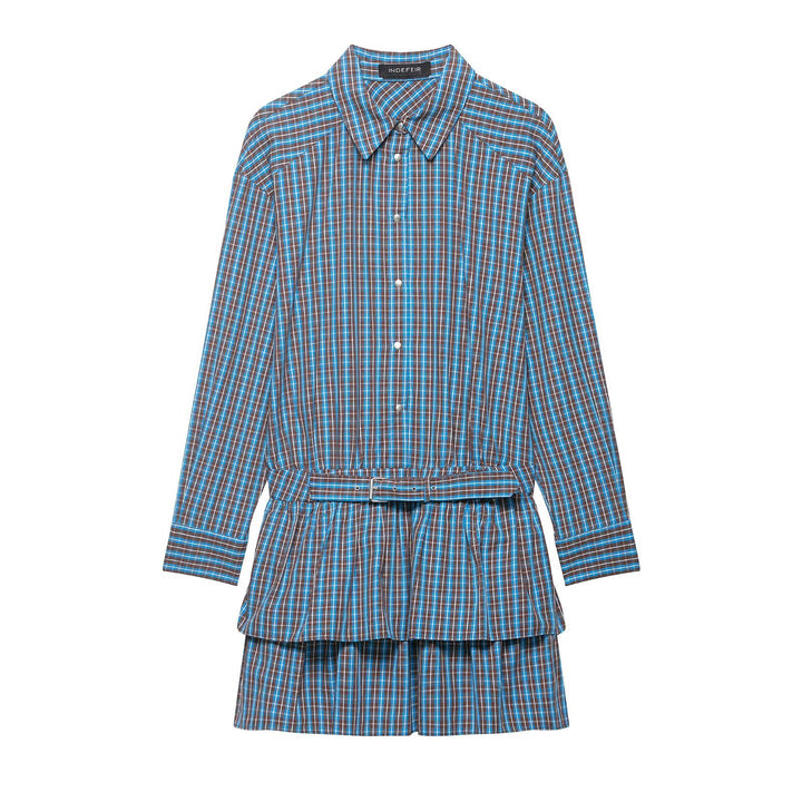 Damen Tailliertes Hemdkleid im Karomuster mit Bindegürtel und Stufenrock Echo Archiv