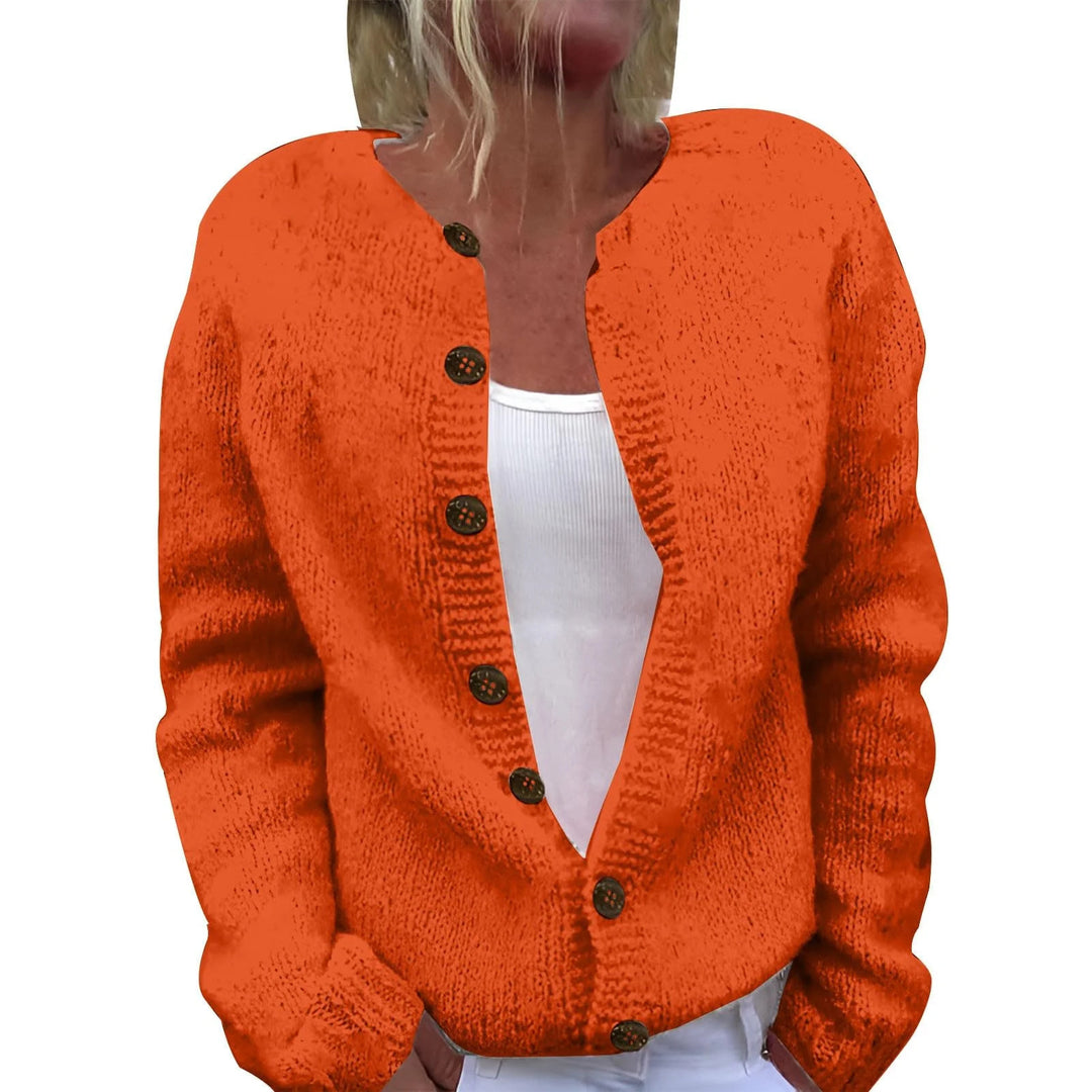 Damen nan kuscheliger Strickcardigan mit Zierholzknöpfen und Rundhalsausschnitt Echo Archiv