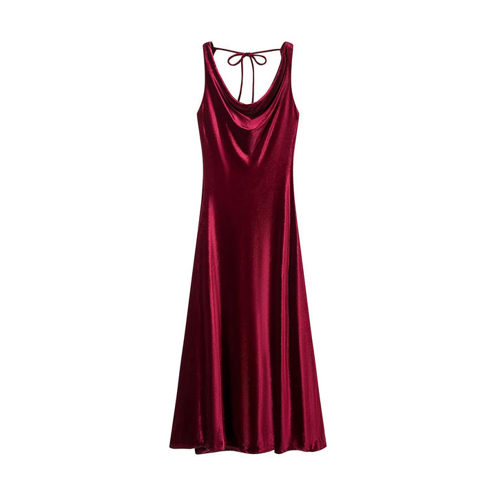 Damen Maxikleid aus Satin mit Wasserfallausschnitt und Riemchenbindung am Rücken Echoarchiv