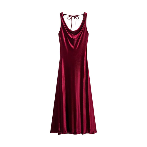 Damen Maxikleid aus Satin mit Wasserfallausschnitt und Riemchenbindung am Rücken Echoarchiv