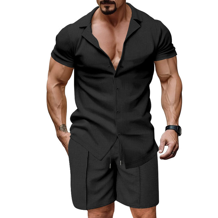 Herren lässiges Kurzarmzweiteiler Set mit strukturiertem Design Echoarchiv