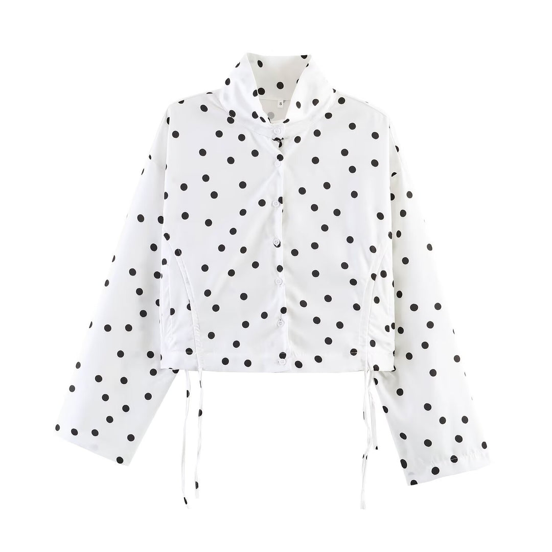 Damen Gepunktete Cropped-Utility-Jacke mit Stehkragen und Tunnelzug Echo Archiv