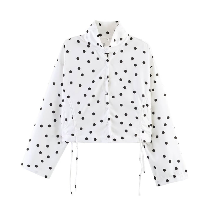Damen Gepunktete Cropped-Utility-Jacke mit Stehkragen und Tunnelzug Echo Archiv