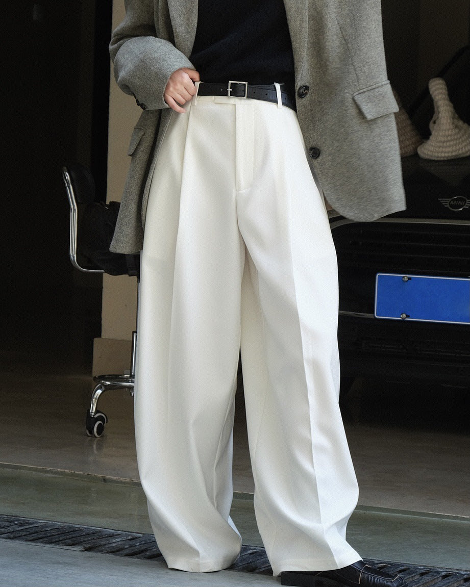 Damen Hochtaillierte weite Bundfaltenhose mit Bügelfalte und fließender Wolloptik Echoarchiv