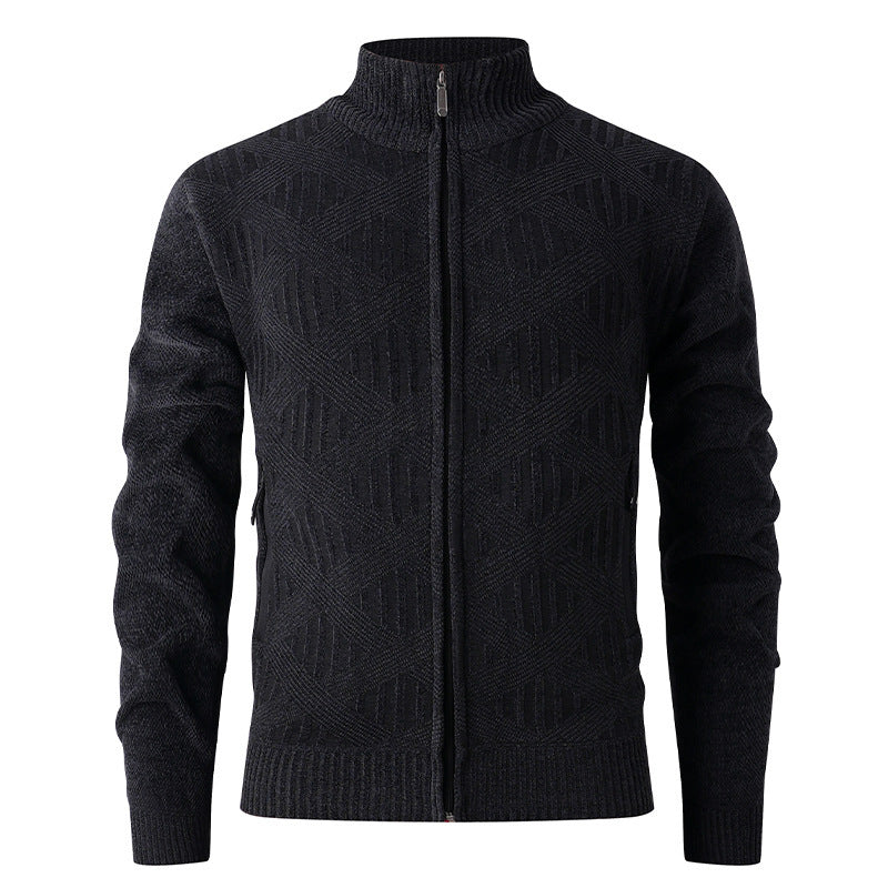 Herren elegante Strickjacke mit strukturiertem Design und hohem Stehkragen Echoarchiv