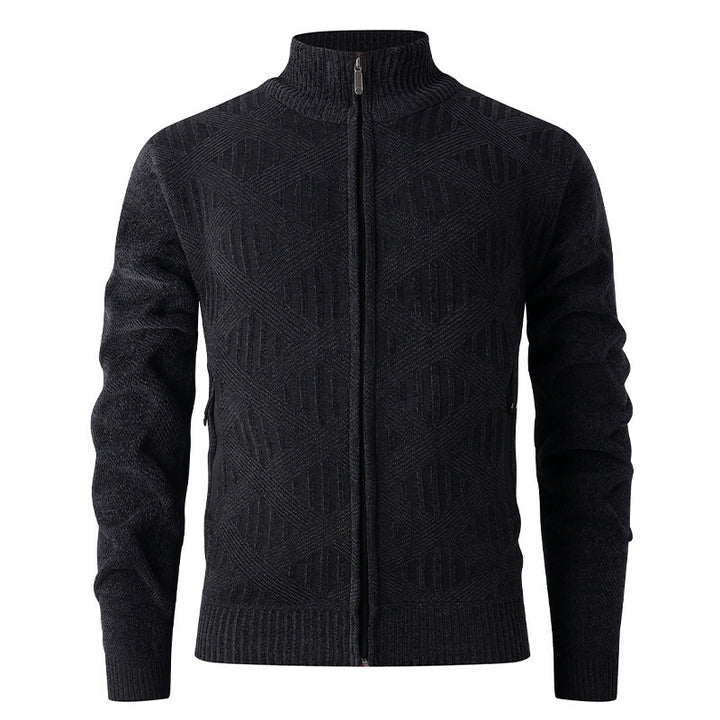 Herren elegante Strickjacke mit strukturiertem Design und hohem Stehkragen Echoarchiv