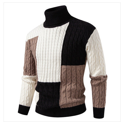 Herren modischer Strickpullover mit strukturiertem Zopfmuster und Stehkragen Echoarchiv
