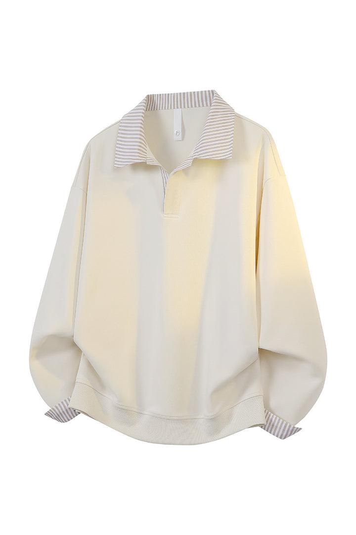 Damen Oversize-Polo-Sweatshirt mit Kontrastkragen & gestreiften Manschetten Echoarchiv