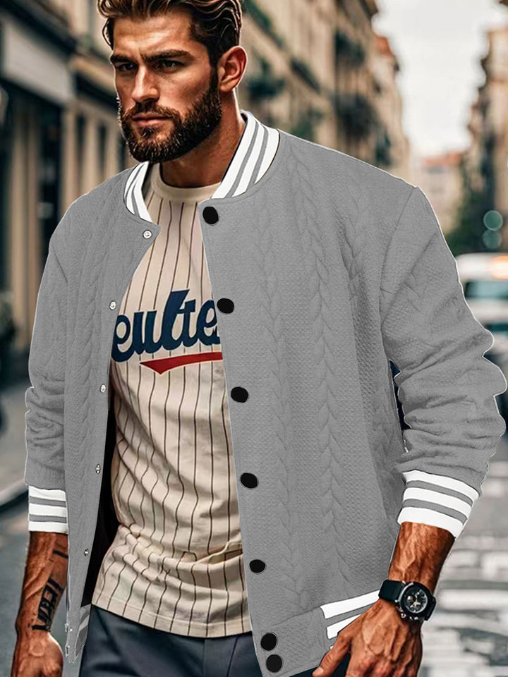 Herren lässige Collegejacke mit strukturiertem Stoff und Kontraststreifen Echoarchiv