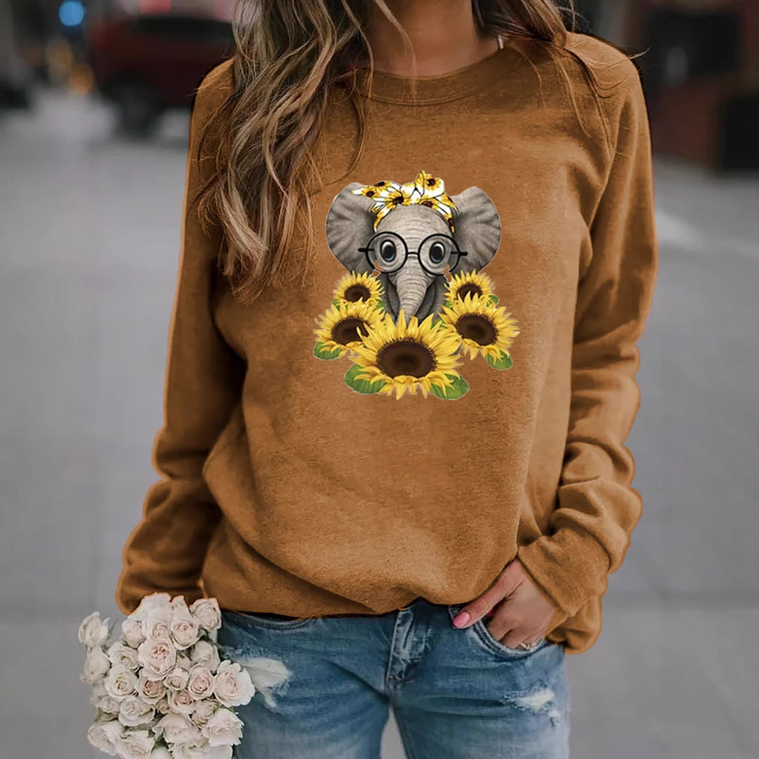 Damen-Sweatshirt mit Elefantenprint, Sonnenblumenmotiv und weichem Fleece – Mavelle
