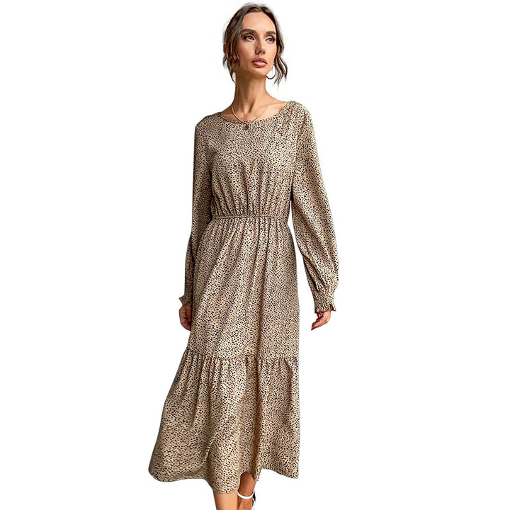 Damen Langes Stufenmaxikleid mit elastischer Taillenraffung und feinem Punkteprint Echoarchiv