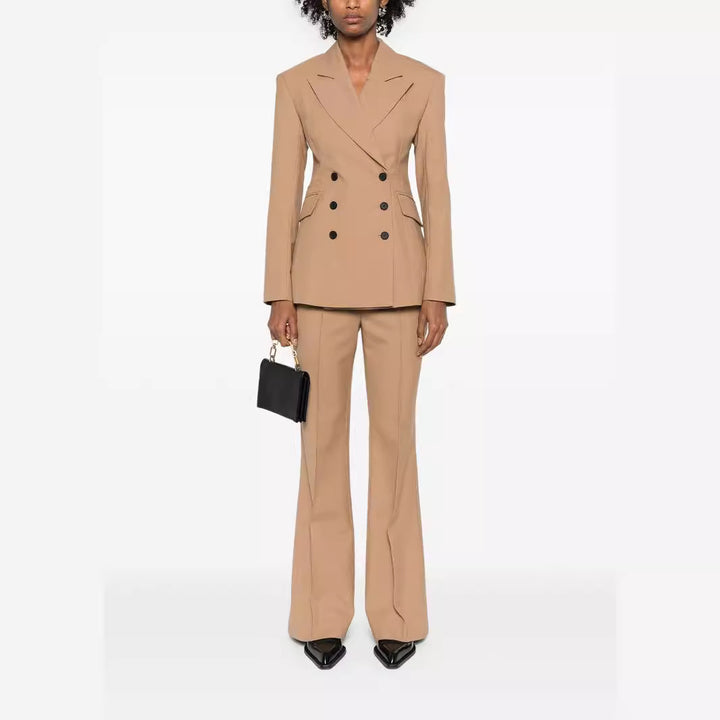 Damen Zweiteiliges tailliertes Doppelreihiges Blazer‑Hosenanzug mit ausgestellter Palazzohose Echoarchiv