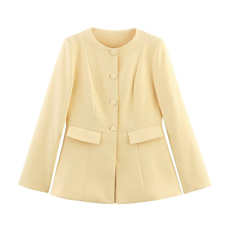 Damen nan taillierter knopfblazer mit Rundhalsausschnitt und angedeuteten Pattentaschen Echo Archiv
