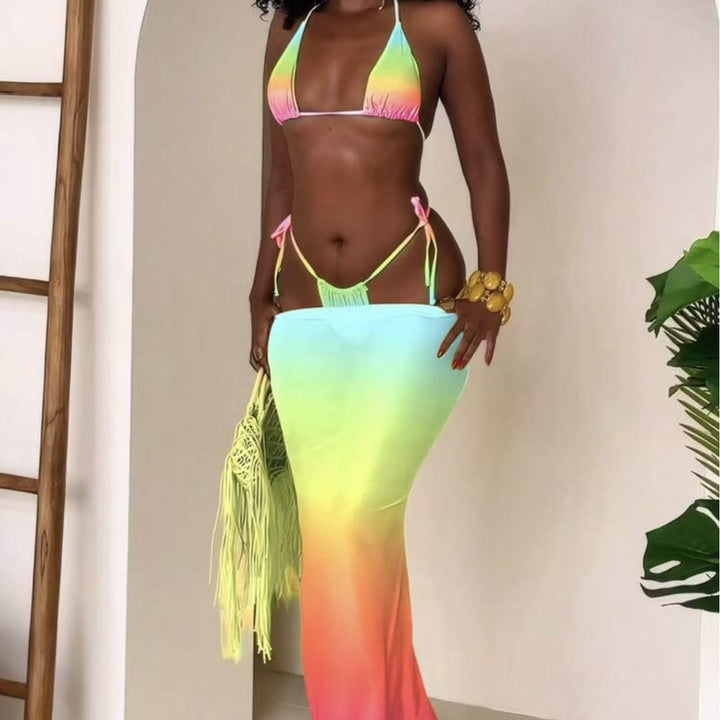 Damen Bikiniset mit modischen Schnürdetails und luftiger Maxikleid-Überwurf Echo Archiv