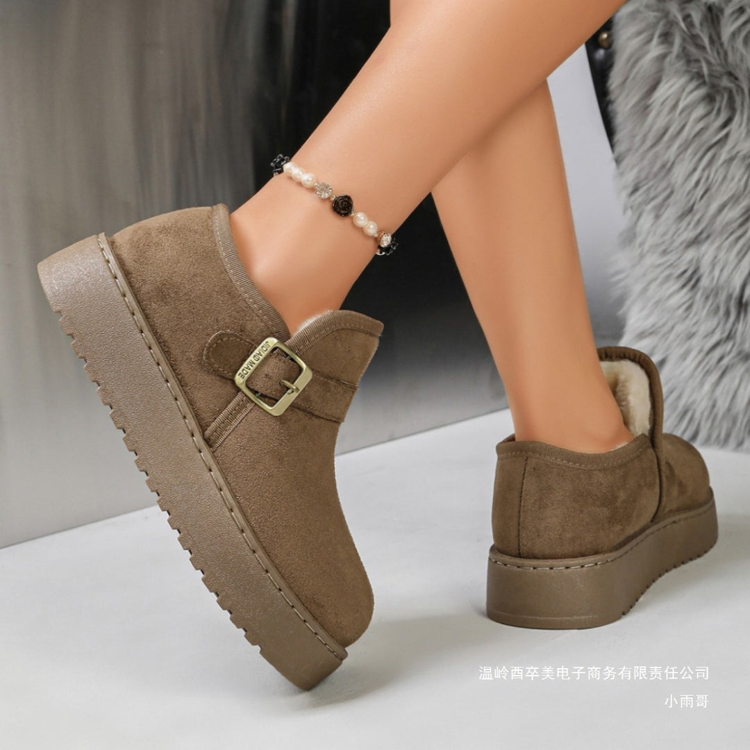 Damen Gefütterte Kurzschaft-Stiefel in Wildleder-Optik mit Plateau und Schnallenriemen Echoarchiv