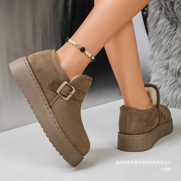 Damen Gefütterte Kurzschaft-Stiefel in Wildleder-Optik mit Plateau und Schnallenriemen Echoarchiv