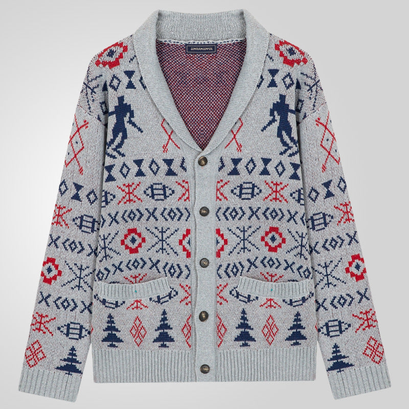 Herren Strickjacke mit exklusivem Norweger-Muster und praktischen Taschen Echoarchiv