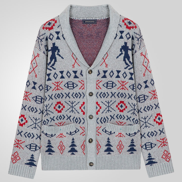 Herren Strickjacke mit exklusivem Norweger-Muster und praktischen Taschen Echoarchiv