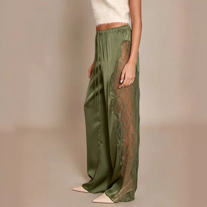 Damen nan Satinhose mit seitlichen Spitzeneinsätzen, weitem Bein und Tunnelzug Echo Archiv