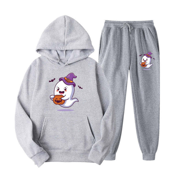 Unisex nan kuscheliger Kapuzenpullover und Jogginghose Set mit Halloween-Geistprint Echo Archiv