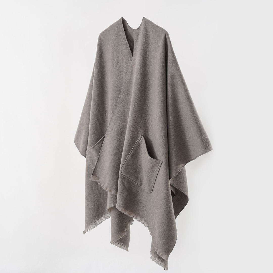 Damen Oversize-Capeponcho aus Wollmix mit Kapuze und Eingrifftaschen – Montévia