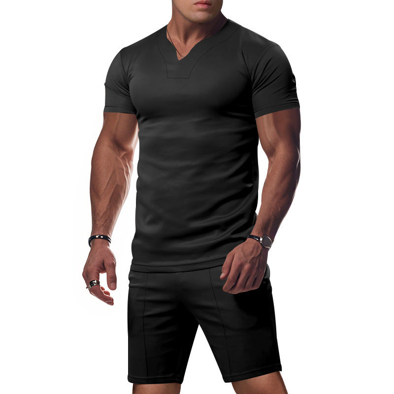 Herren sportliches V-Ausschnitt T-Shirt mit figurbetontem Schnitt Echoarchiv