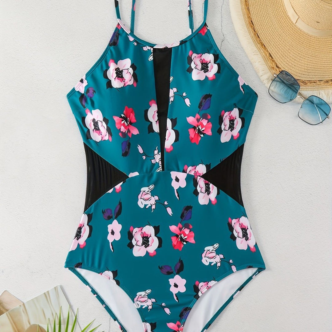 Damen Einteiliger Badeanzug mit modischem floralem Design und schickem Schwarz Echo Archiv