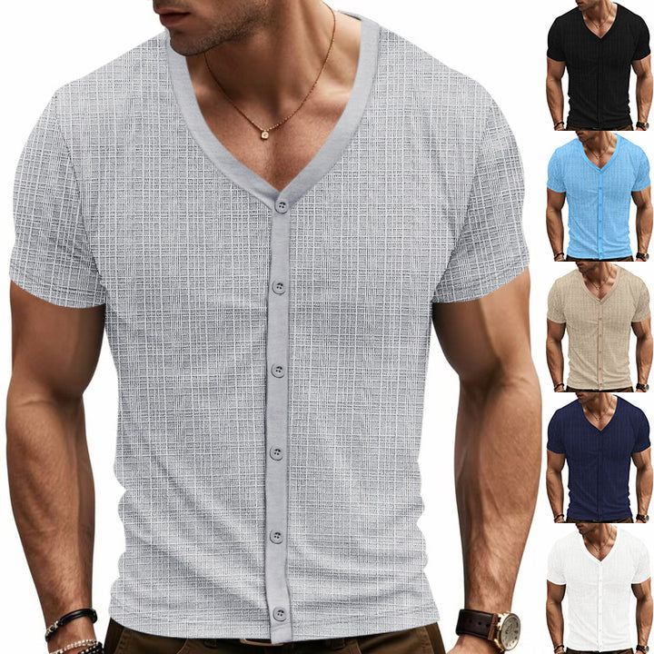 Herren lässiger Kurzarm-Cardigan mit strukturiertem Design und Knopfleiste Echoarchiv