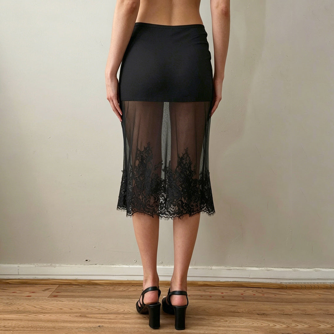 Damen Spitzenrock mit transparentem Unterkleid und verzierten Rüschen Echo Archiv