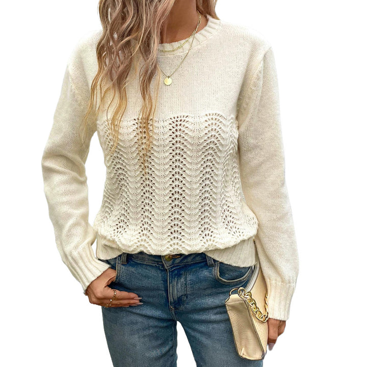 Damen Feinstrick-Pullover mit Wellen-Ajourmuster, Rundhals & legerer Passform Echoarchiv