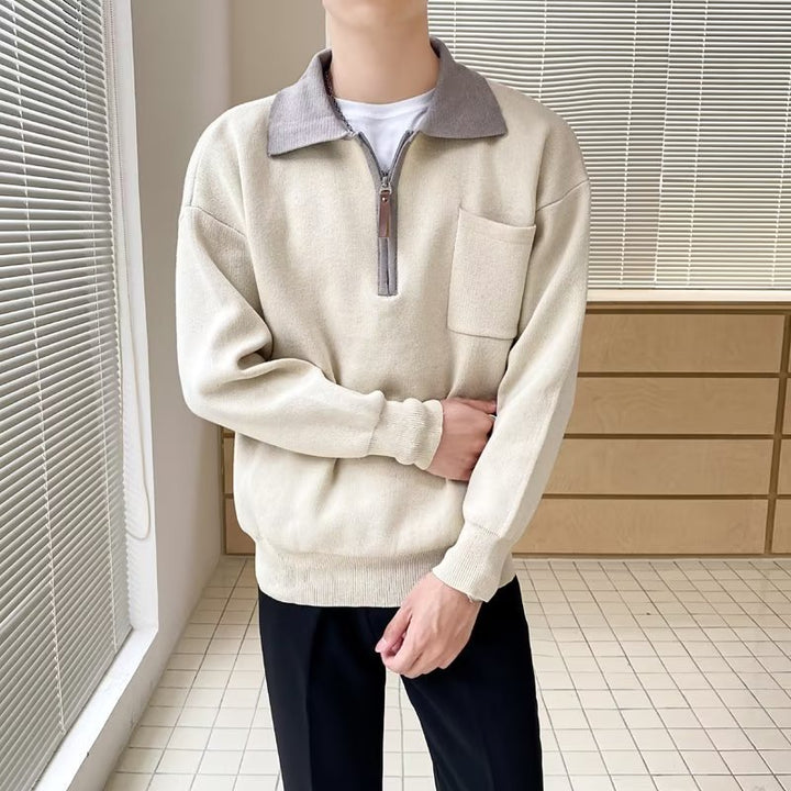 Herren Elegante Sweatjacke mit Stehkragen und Reißverschluss – Taviero