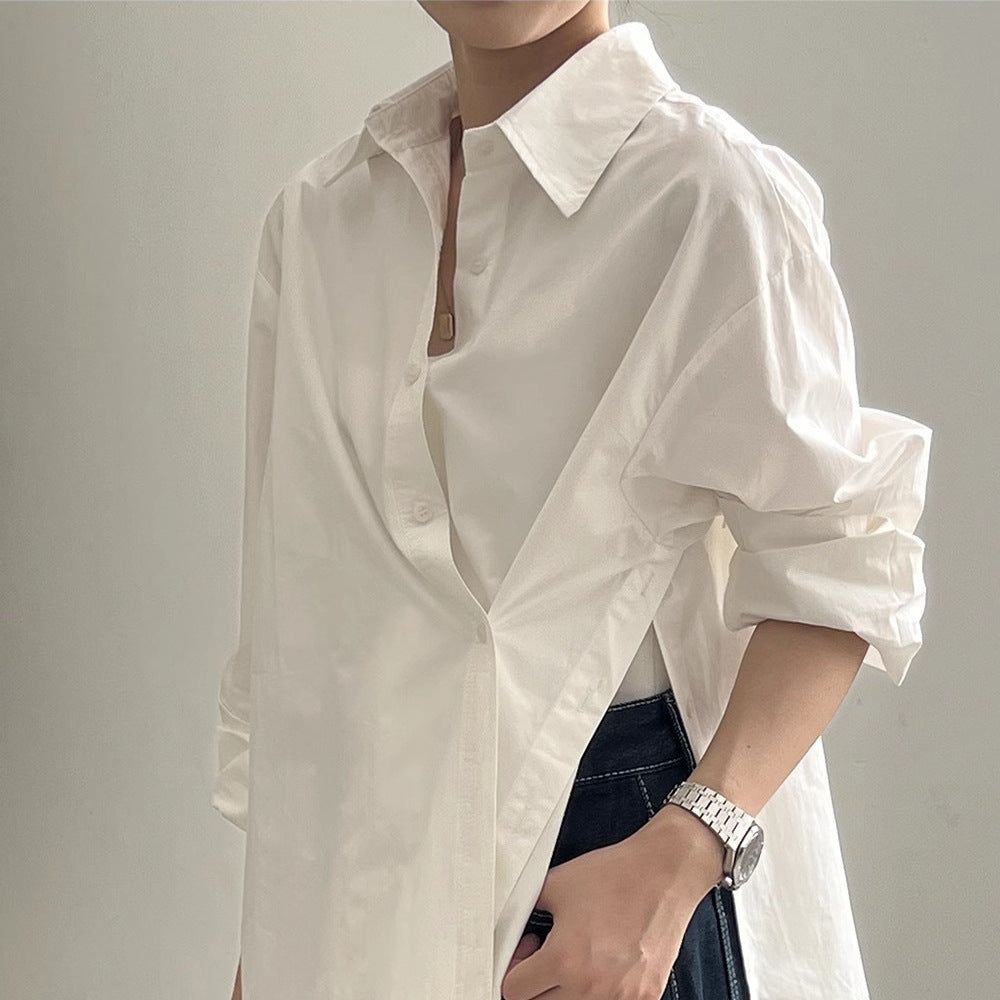 Damen Oversize-Hemdbluse mit asymmetrischem Saum und überschnittener Schulter Echoarchiv