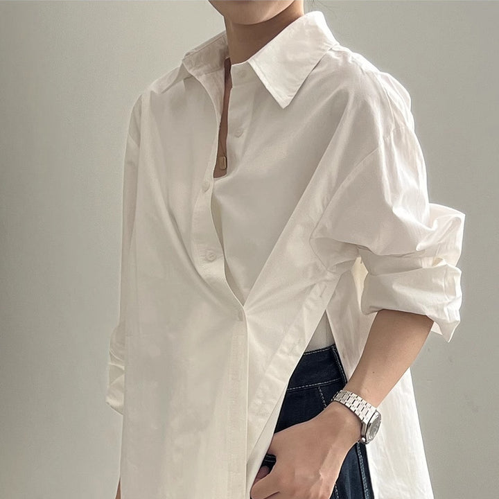 Damen Oversize-Hemdbluse mit asymmetrischem Saum und überschnittener Schulter Echoarchiv