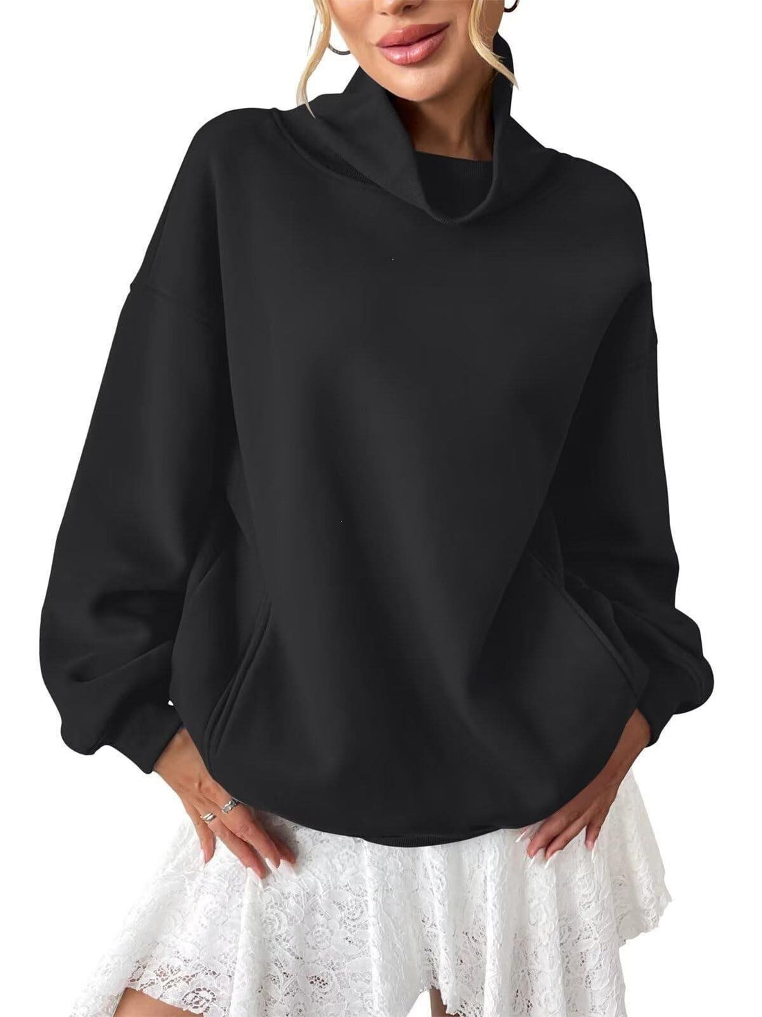 Damen Lässiges Oversize-Sweatshirt mit Schlauchkragen und Kängurutasche Echo Archiv