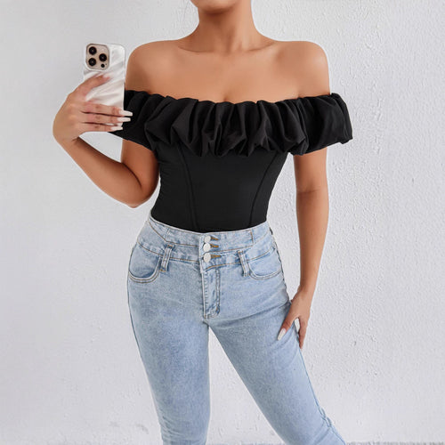 Damen Off-Shoulder Rüschenshirt mit tailliertem Schnitt Echo Archiv