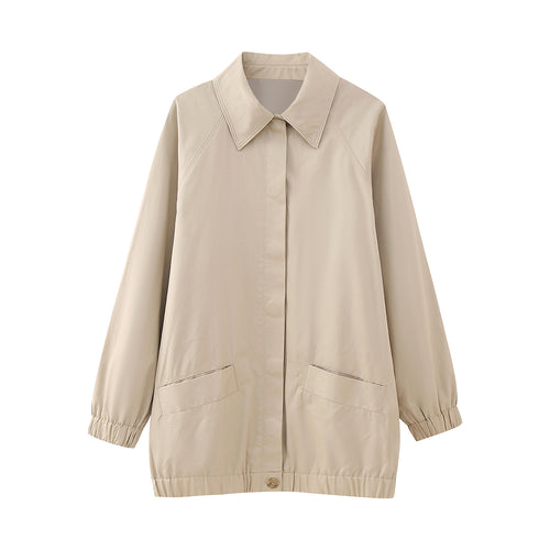 Damen Leichte Oversize-Übergangsjacke mit Hemdkragen und elastischem Saum Echoarchiv