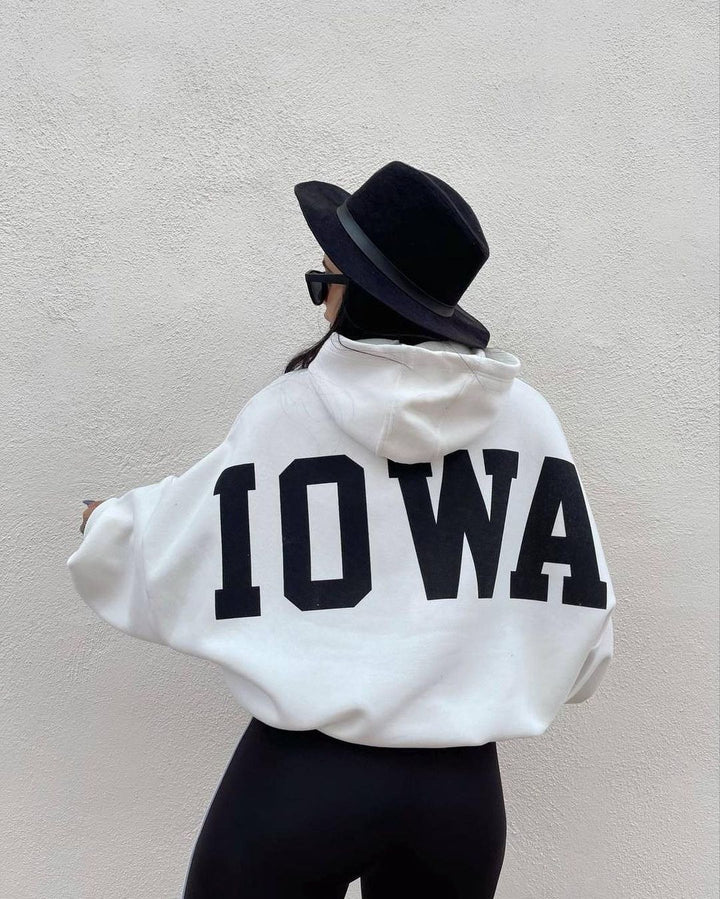 Damen Oversized Cropped Hoodie mit großem Lettering, Kapuze und relaxed Fit Echoarchiv